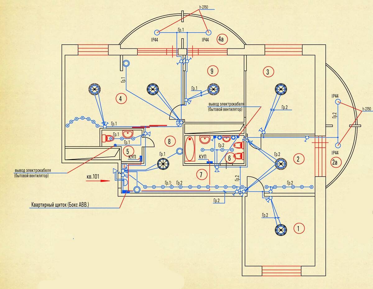 разводка розеток по комнате схема
