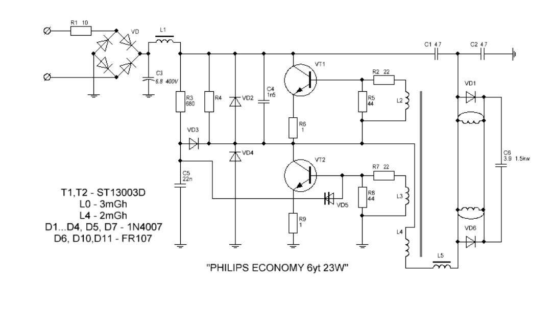 Схема блока питания энергосберегающей лампы