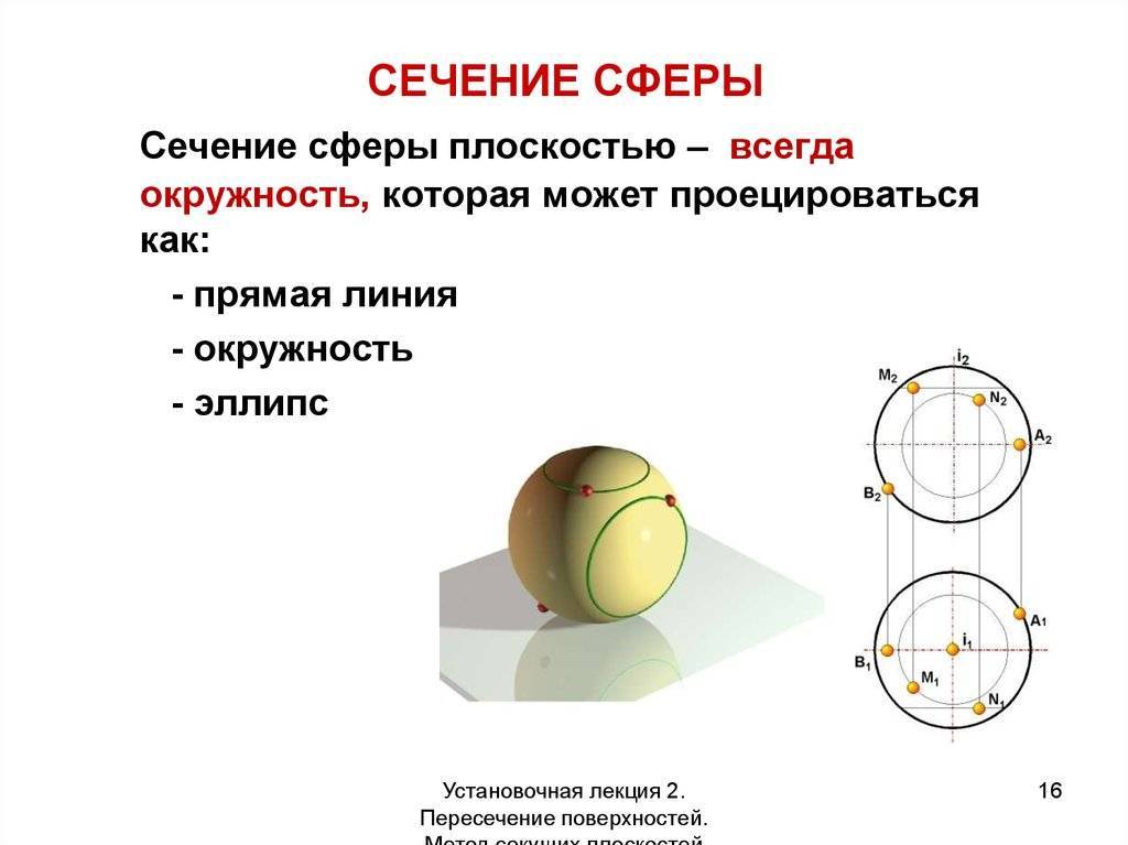 Линии сферы. Сечение сферы. Сечение сферы плоскостью. Сечение сферы плоскостью есть окружность. Сечения шара и сферы.