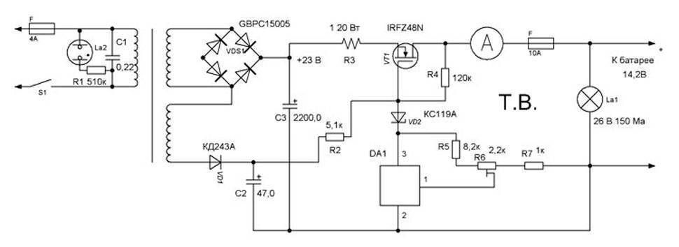 Стабилизатор тока для зарядного устройства схема
