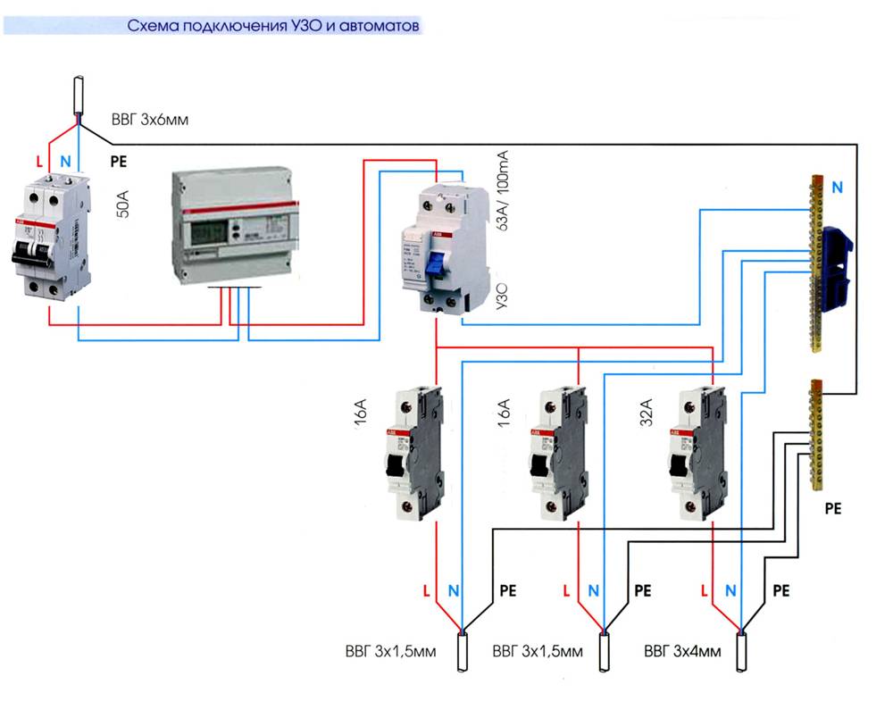 Схема подключения автомата на розетку
