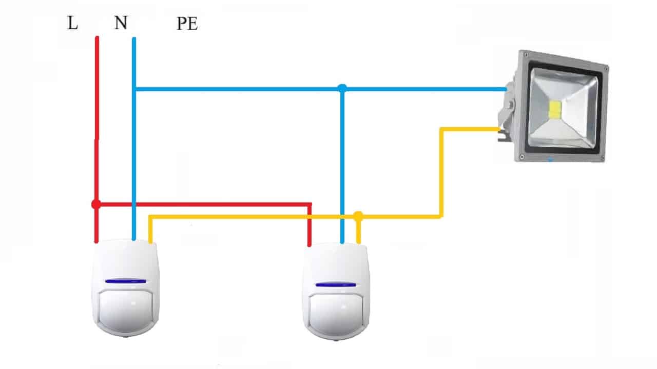 Схема подключения двух датчиков движения для освещения