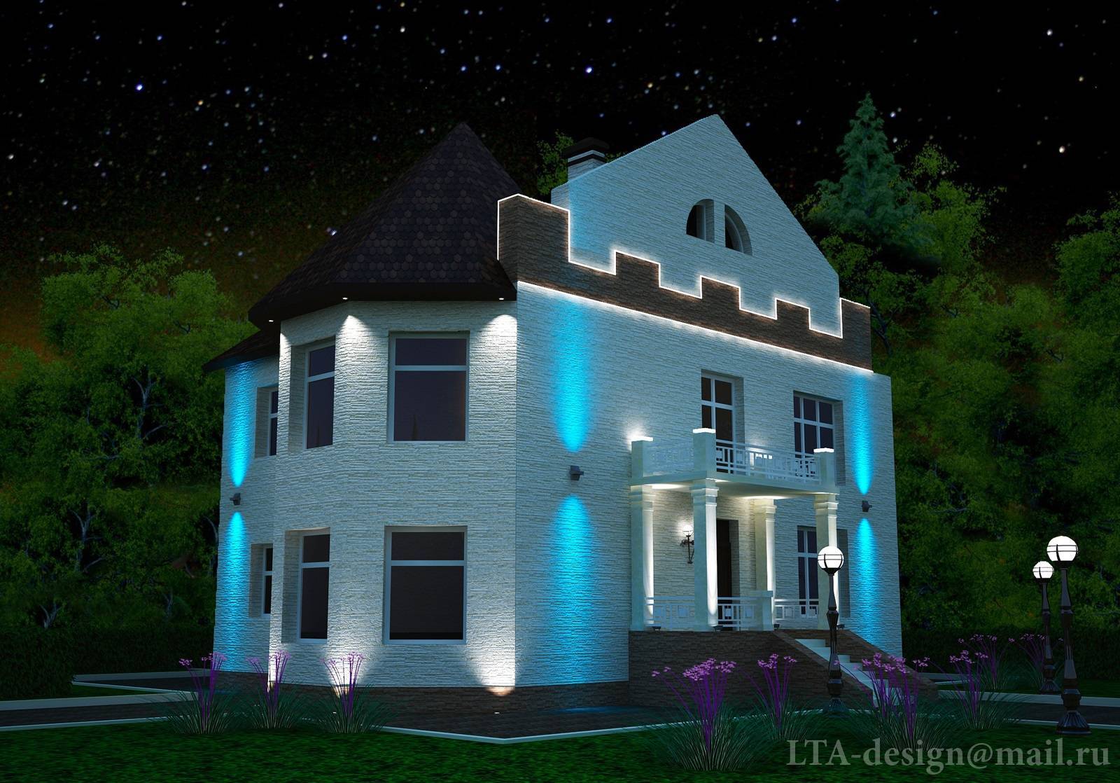 Устройство фасадной подсветки загородного дома