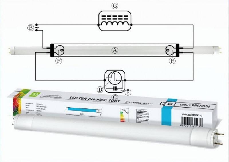 Схема подключения светодиодной трубки вместо люминесцентной лампы