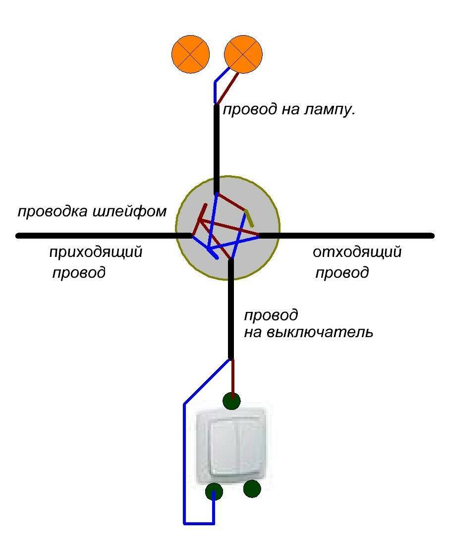 Схема подключения двух выключателей на одну лампочку
