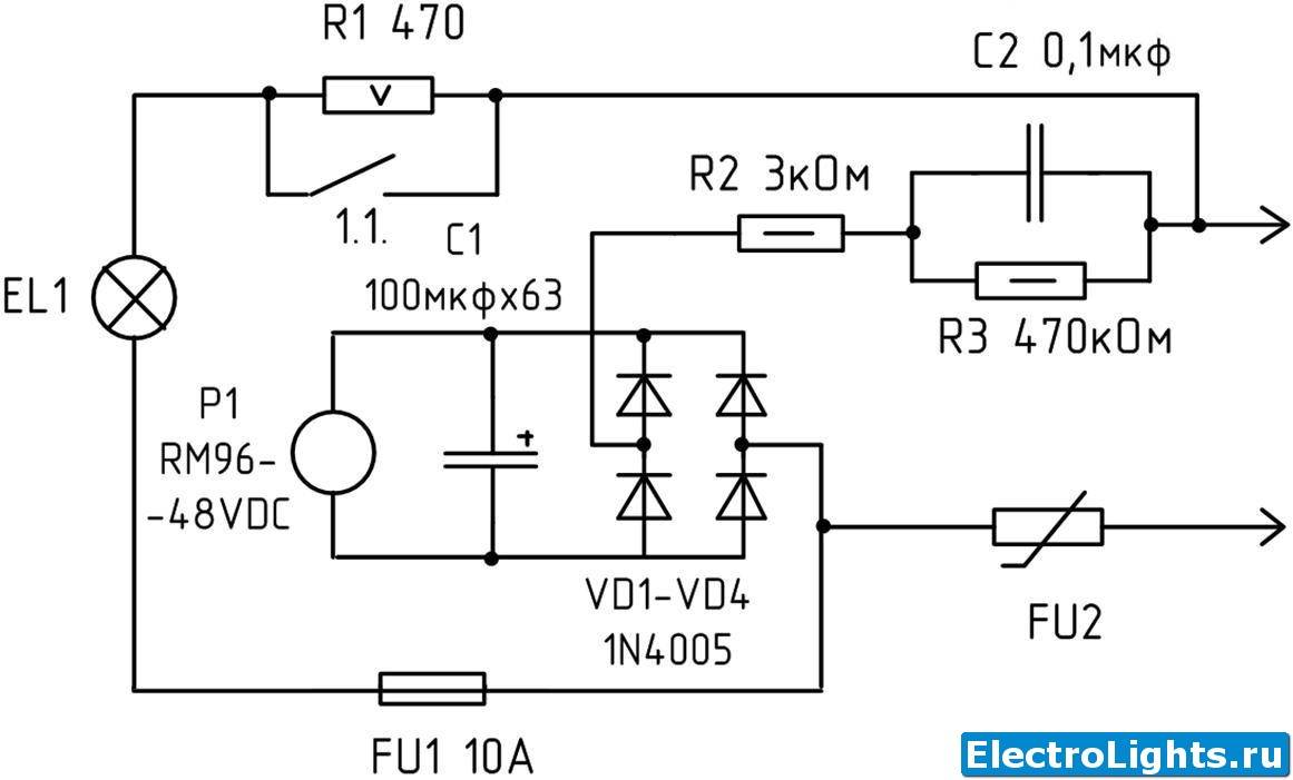 Схема защиты лампы накаливания