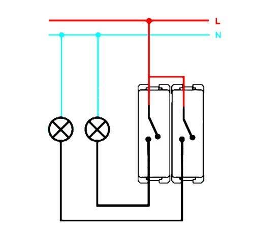 Схема подключения двухклавишного выключателя