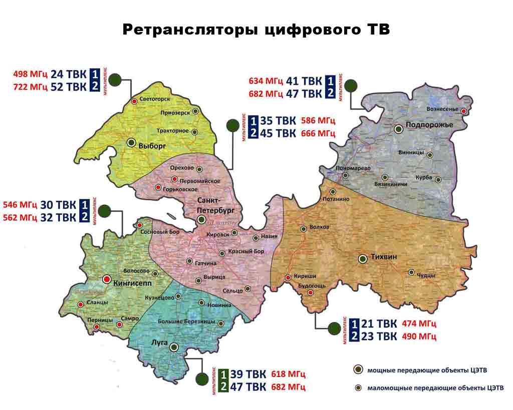 Карта ретрансляторов цифрового тв