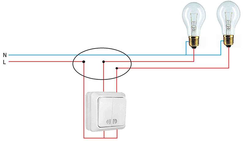 Как подключить двойной выключатель на две лампочки: схемы и инструкции