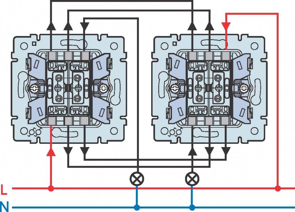 Схемы подключения проходных и перекрестных выключателей