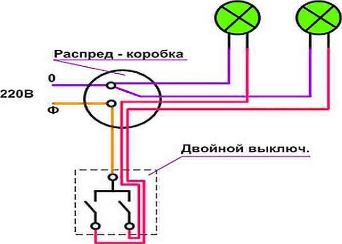 Схема подключения люстры на двухклавишный выключатель: правила