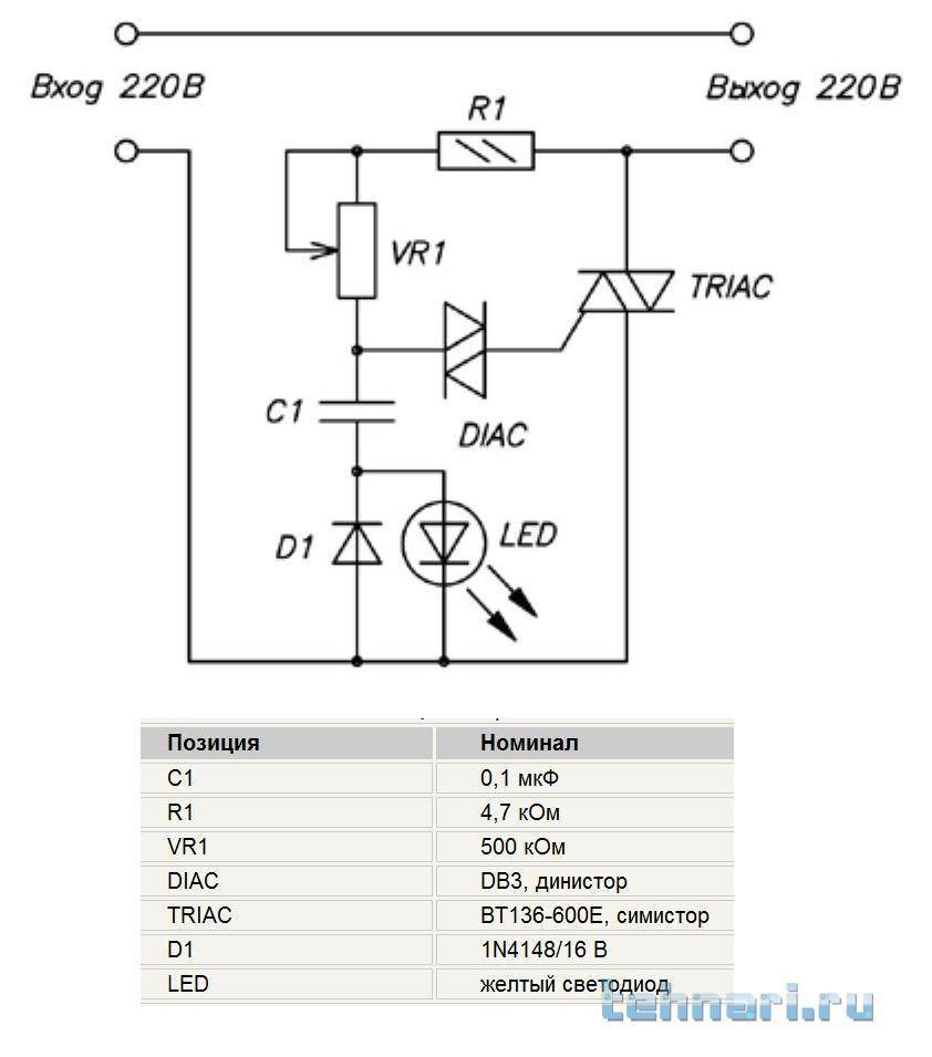 Схема диммера на симисторе