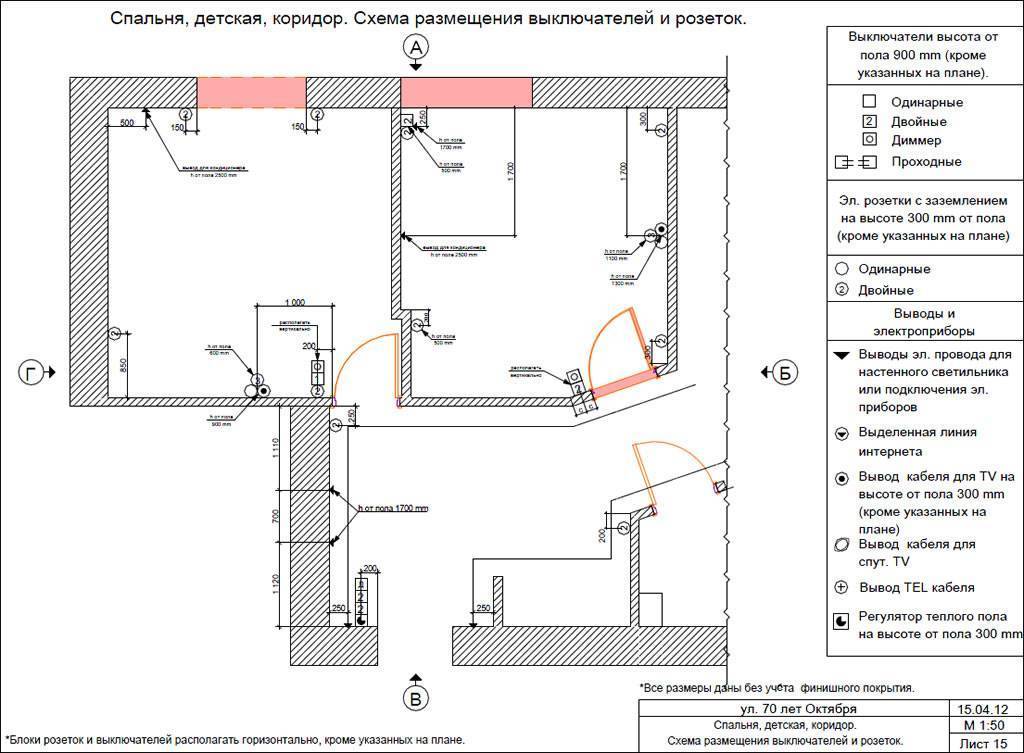 План электропроводки в спальне