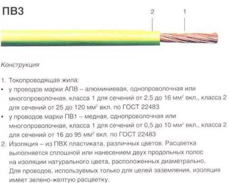 Основные технические характеристики силового кабеля аввг