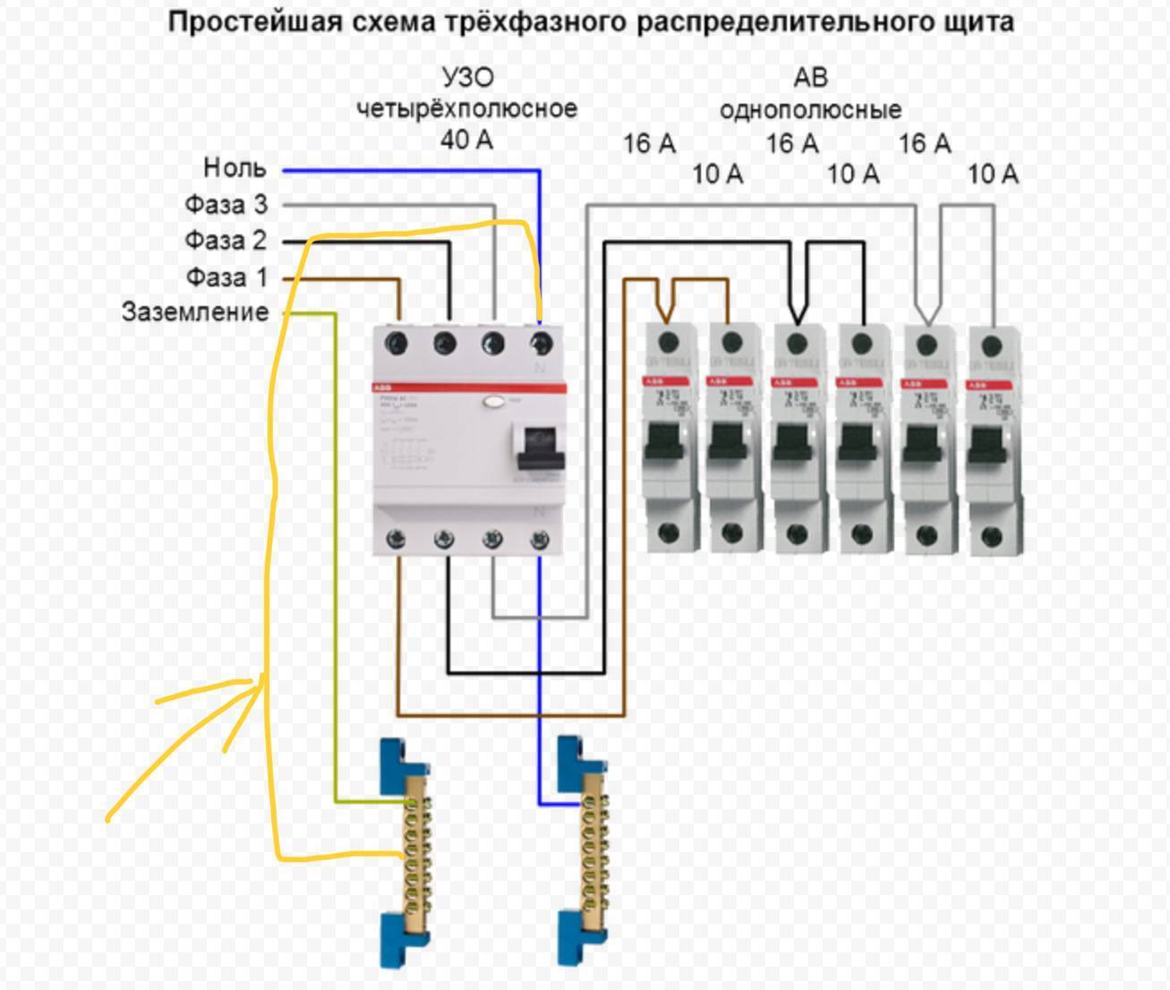 Схемы подключения узо в трехфазной сети - tokzamer.ru