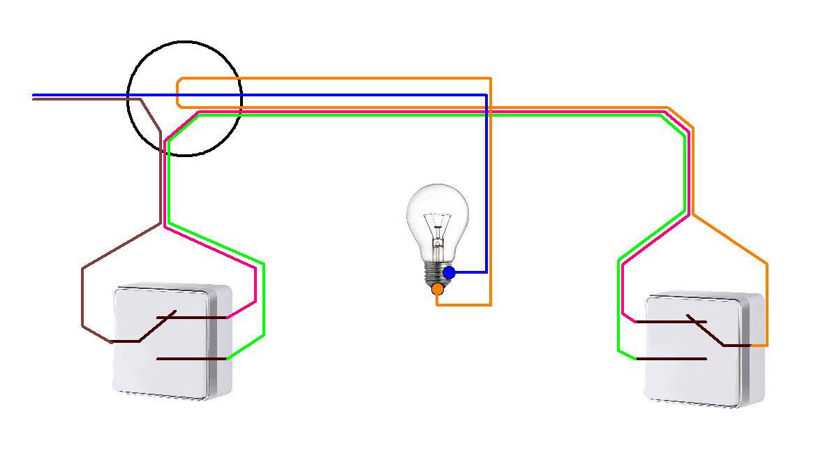 Схема подключения проходного выключателя
