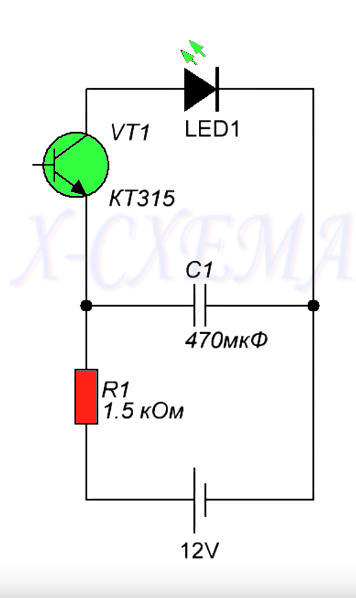 Мигающий светодиод: как сделать своими руками на 12 вольт, схема на одном транзисторе