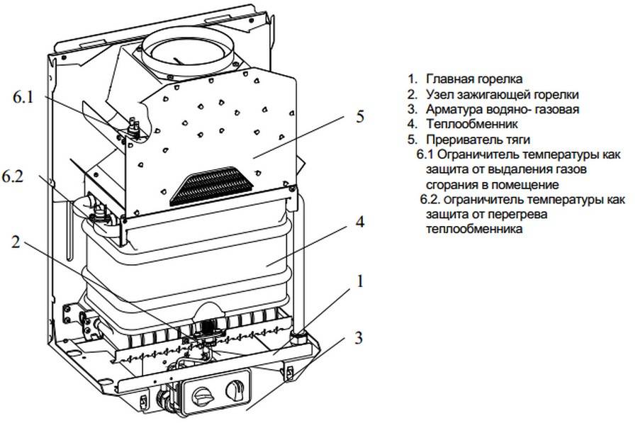 Схема проточного газового водонагревателя