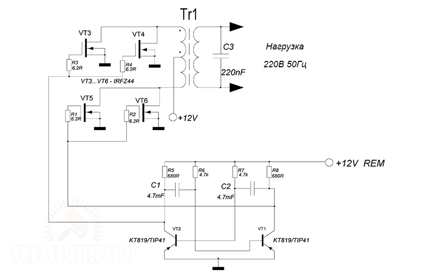 Схема преобразователя 12 на 220 на транзисторах