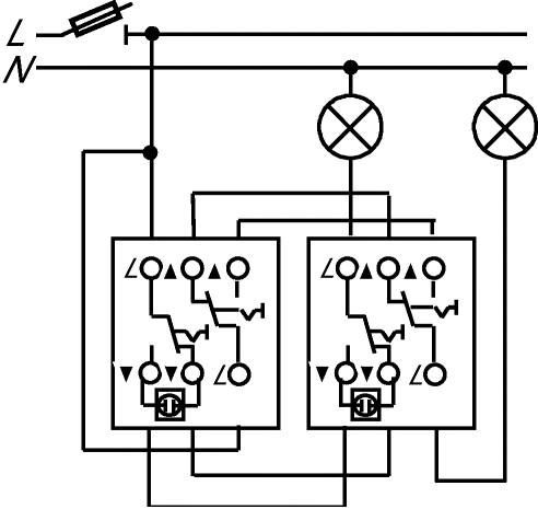 Схема подключения проходного выключателя с 2х мест, монтаж