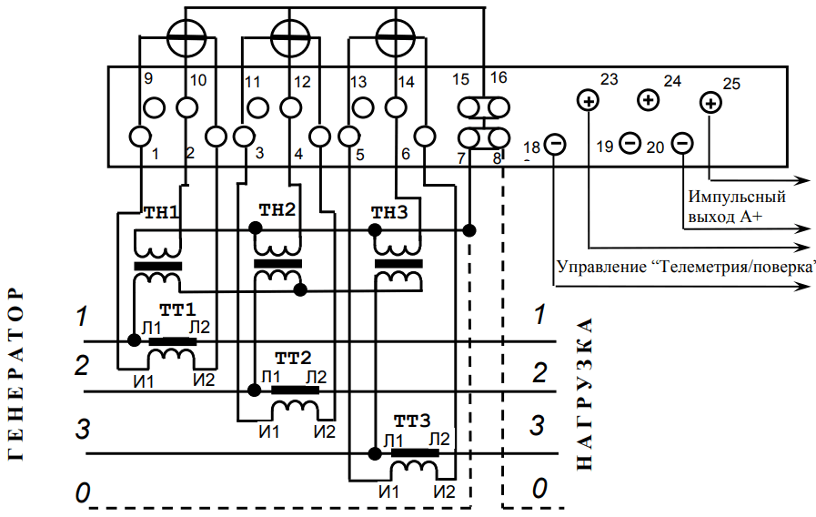 Схема подключения счетчика через трансформаторы тока
