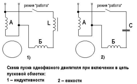 Схема подключения асинхронного однофазного электродвигателя