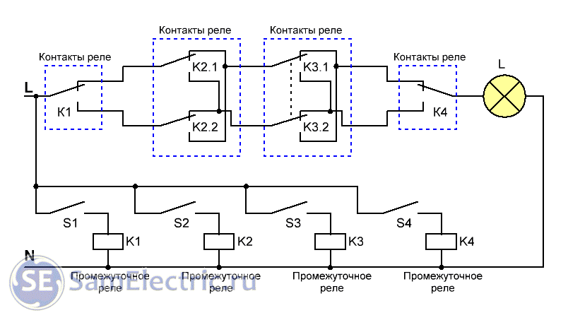 Схема с промежуточным реле