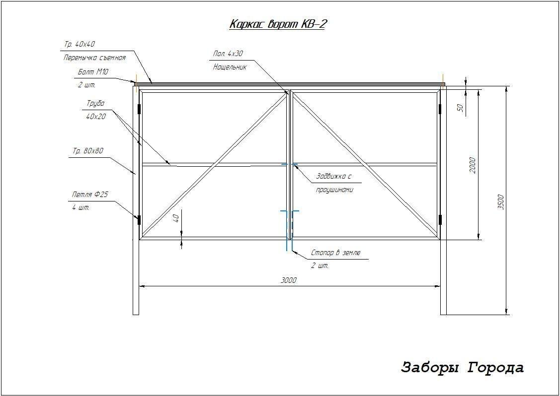 Ворота распашные 3 метра чертеж