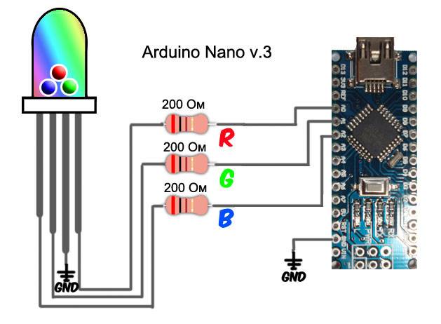 Как подключить rgb светодиод на arduino