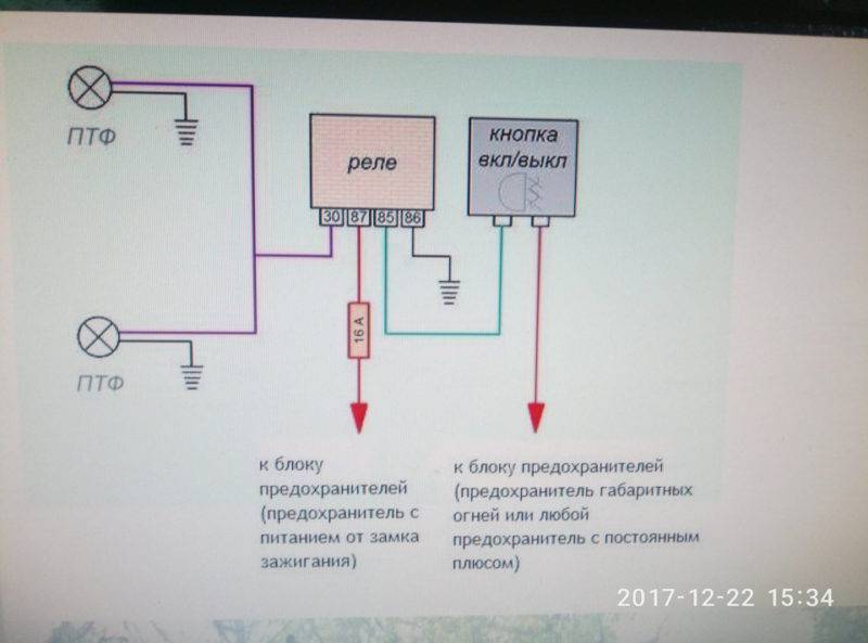 схема подключения противотуманных фар на калина 1