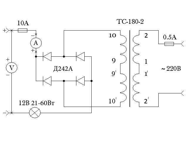 Схема трансформаторного зарядного устройства для аккумулятора 12в