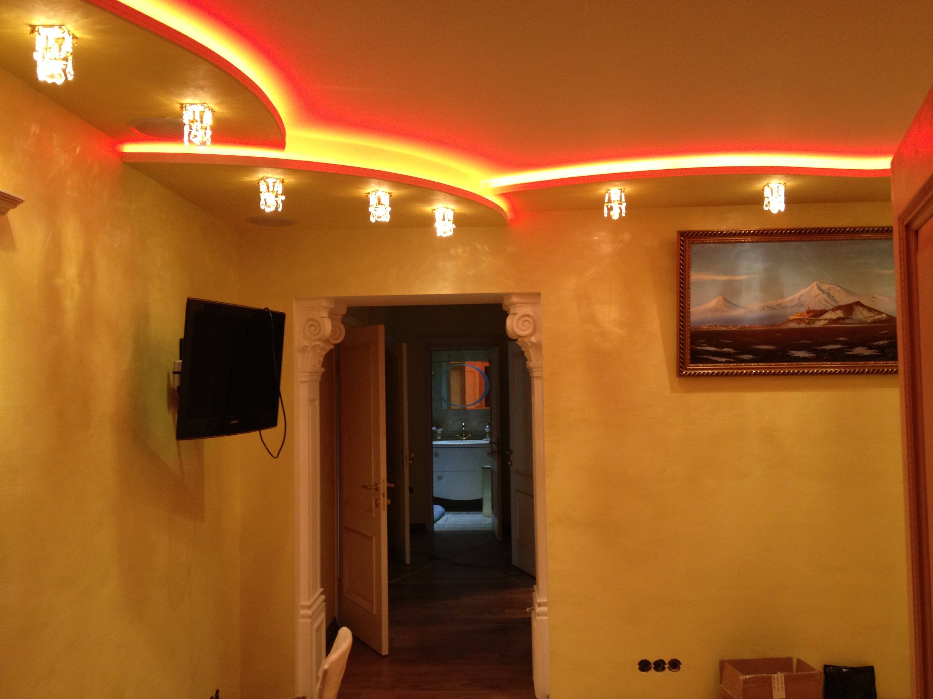 Подсветка потолка светодиодной лентой, установка светодиодной ленты под натяжной потолок