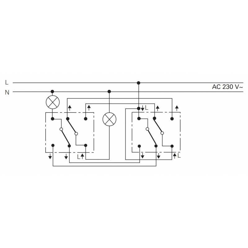 Схема подключения проходного двухклавишного выключателя